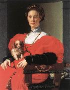 BRONZINO, Agnolo Portrait of a Lady with a Puppy f oil painting on canvas